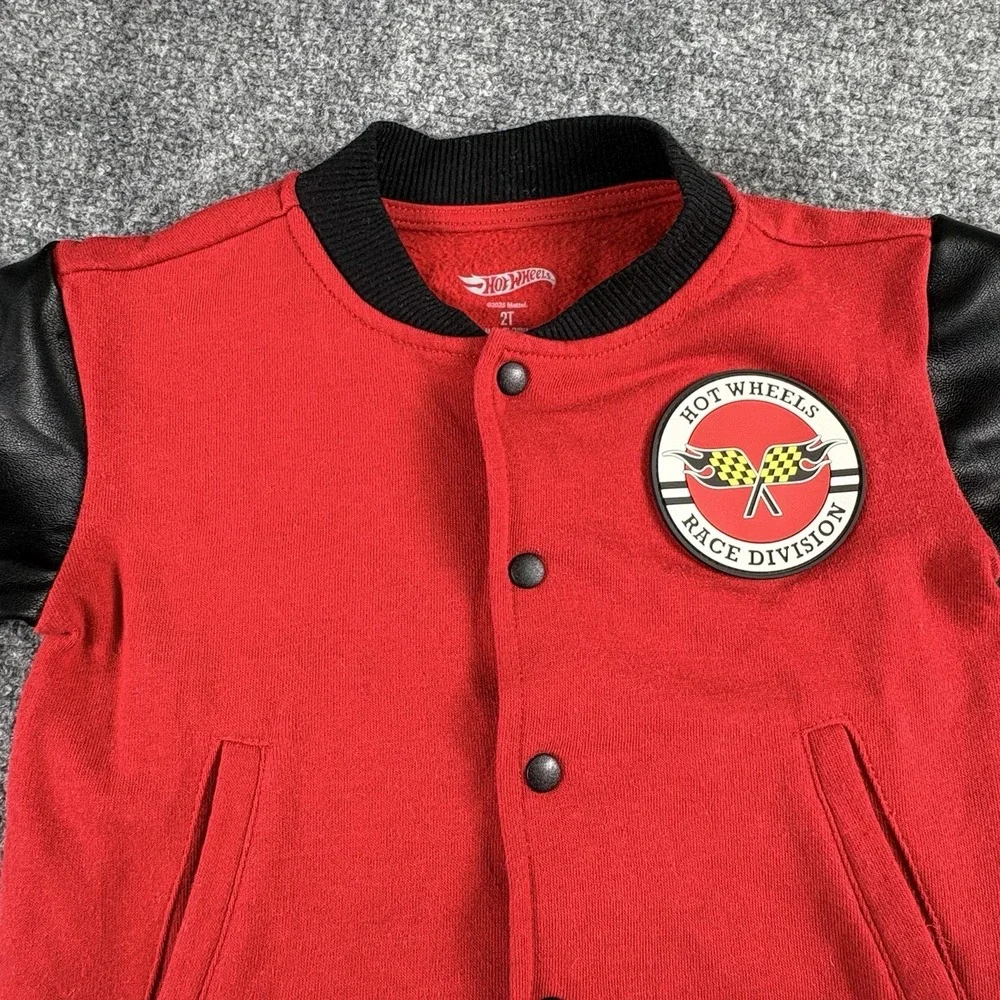 Hot Wheels Jacket Boys 2T Red Black Varsity Bomber Racing League Race Car Toys